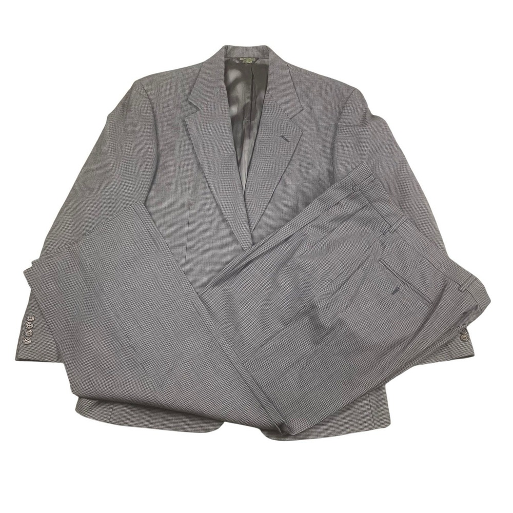 Hunter Haig 2pc Wool Suit Mens Brown Black Micro Check USA Tailored Jacket Pants
